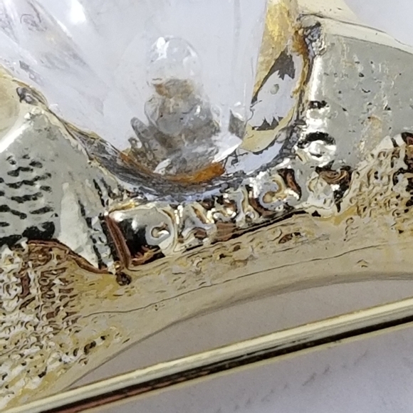 AJC Engagement Ring Brooch Pin Gold Tone Rhinestones Acrylic Retro Oversize Vtg - Picture 7 of 12